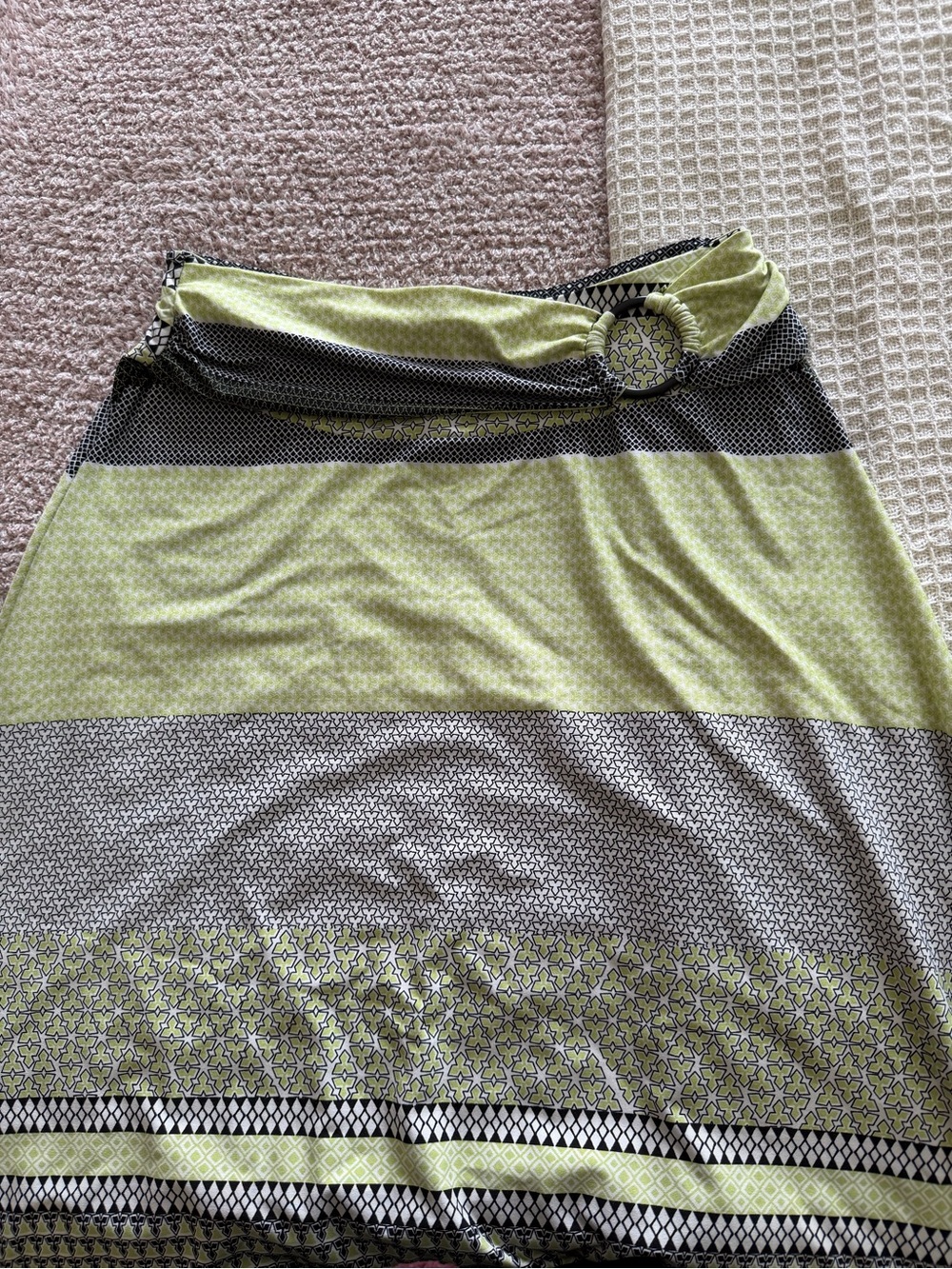 Robert Louis Green and Black Patterned Maxi Skirt with Decorative buckle
